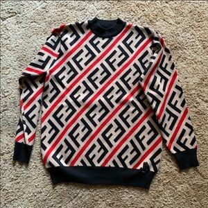 Fendi Full Logo Brown Color Wool Sweater Size L
